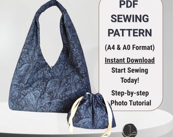 Patrón de costura para bolso hobo / Patrón de costura para bolso bandolera / Patrón en PDF / Descarga instantánea / Ideal para principiantes / Regalos para ella