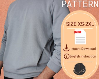 Men's sweatshirt sewing pattern with hidden pocket/PDF Pattern/Sewing patterns for men sweatshirt/Sweatshirt Pattern/Crewneck sweater