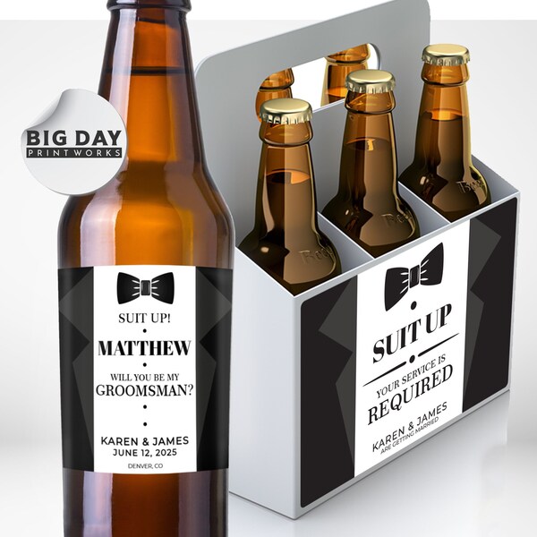 Personalized Beer Labels - Groomsmen Beer Labels - Suit Up Beer - Groomsman Beer - Craft Beer - Famous Beer - Stickers