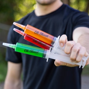 25pcs - Jello Shot Kit Labels and Syringes for Jello Shots - Options Pack Includes Custom Design Stickers and or Syringes - Jumbo 1.5 - 2oz