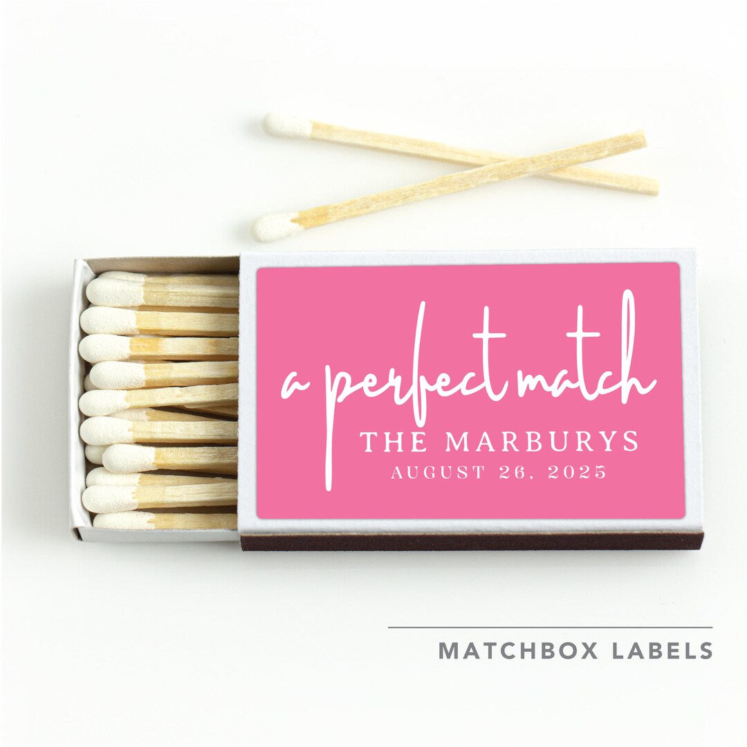 Matching Label BULK Match Boxes + Labels SET OF 50 - Personalized Texts - Party Favor ...
