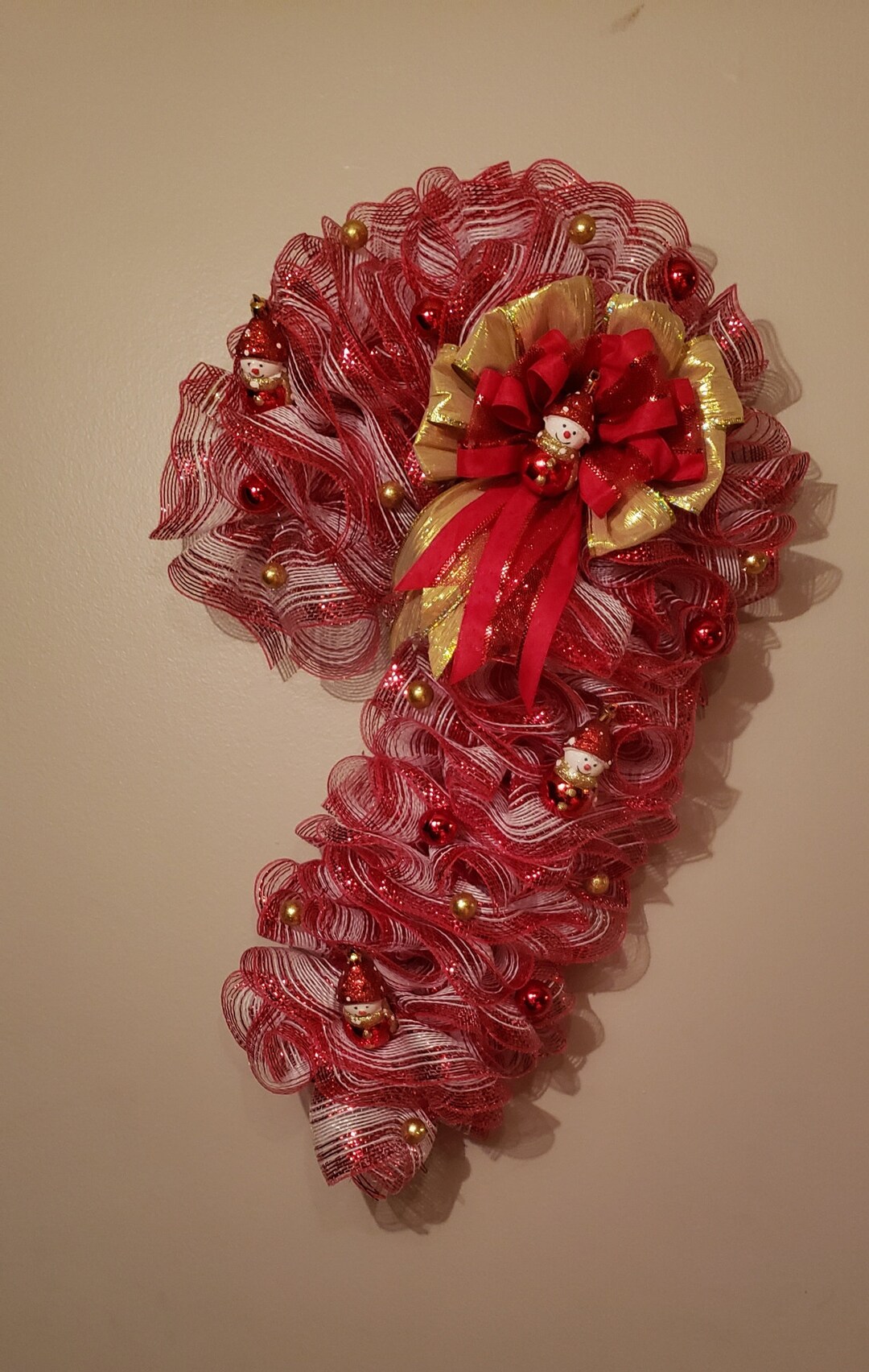 Candy Cane Deco Mesh Wreath Etsy