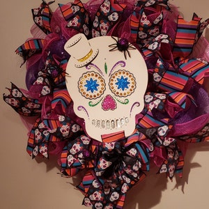 20&quot; Deco Mesh Sugar Skull Wreath