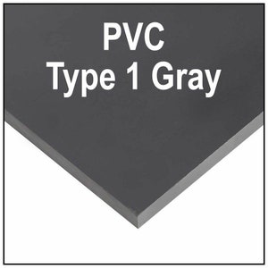May include: A close-up of a gray PVC sheet, labeled "PVC Type 1 Gray".