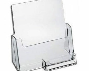 Clear Large Brochure Holder With Business Card Flyer Stand Display AZM Displays