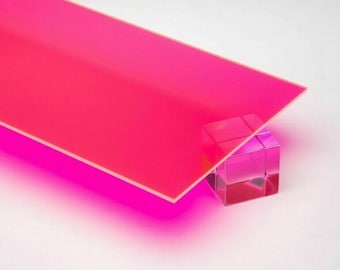 1/8" (3mm) Pink Fluorescent Acrylic 12"x12" Cast Plexiglass Sheet AZM