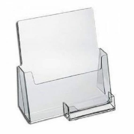 2 Pack Clear Large Brochure Holder With Business Card Flyer Etsy
