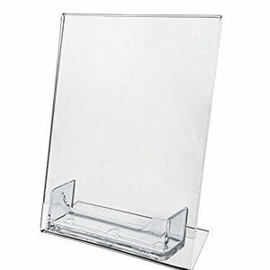 12 Sign Holder Slant Back Display 5&quot;x7&quot; w Business Card Holder Clear Acrylic AZM