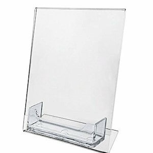 2 Sign Holder Slant Back Display 5&quot;x7&quot; w Business Card Holder Clear Acrylic AZM