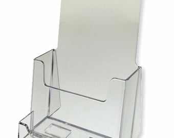 2 Pack Clear Tri Fold Brochure Holder With Business Card AZM Displays ON SALE