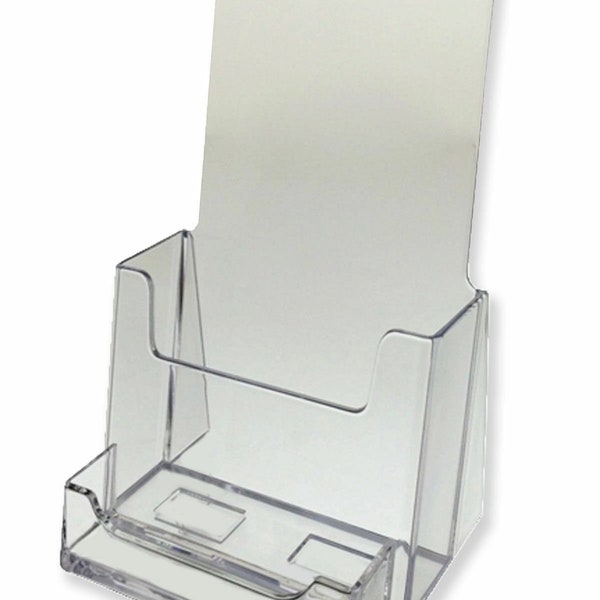 2 Pack Clear Tri Fold Brochure Holder With Business Card AZM Displays ON SALE