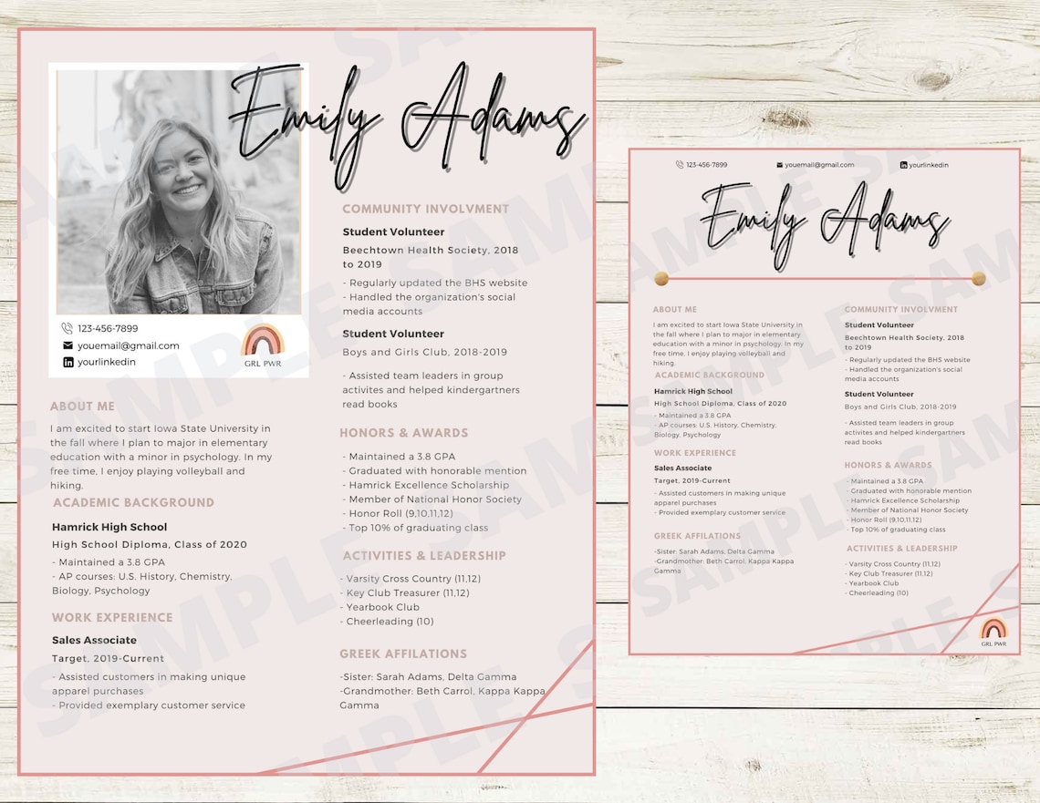 two-sorority-resumes-sorority-template-recruitment-rush-etsy