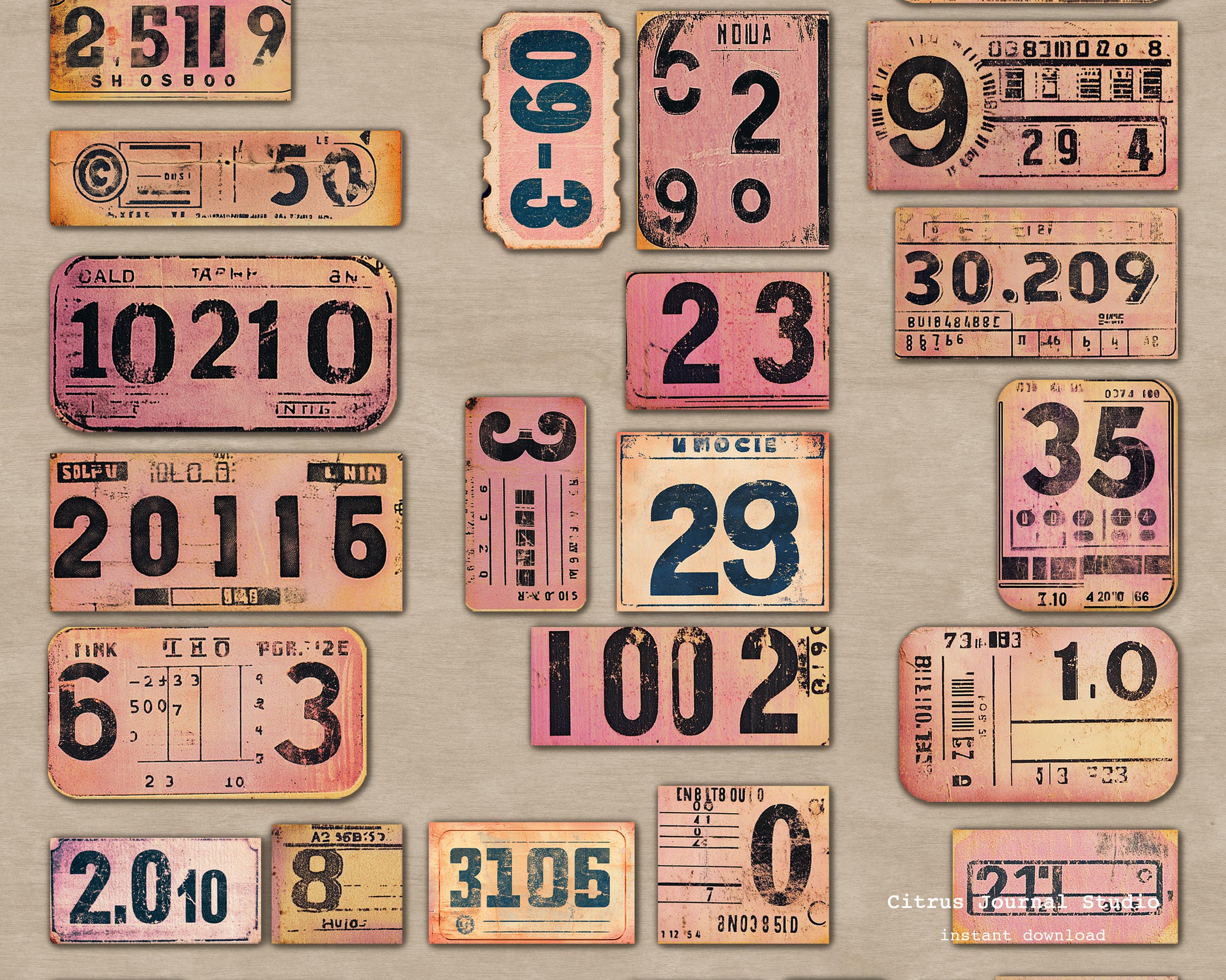 Pink Number Labels Pink Number Labels, Vintage Labels, Junk Journal, Fussy Cuts, Pink ...