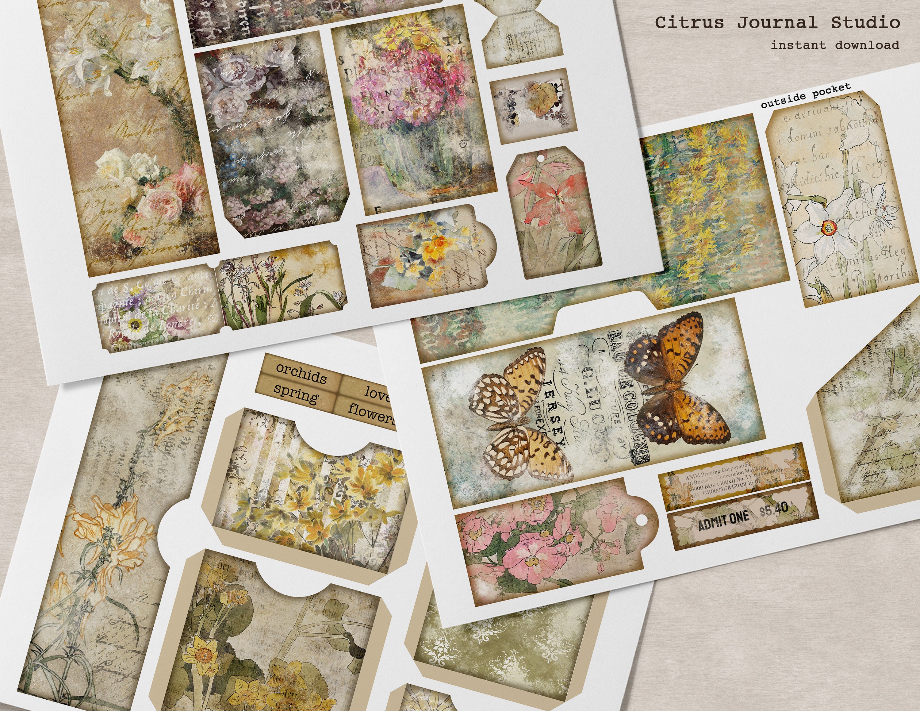Folio Journal Junk Journal Kit Collage Sheet Pocket Tag - Etsy