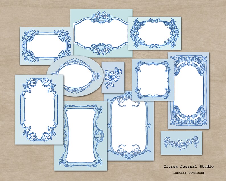 Tarjetas de diario pastel, diario basura vintage, diario basura rosa, ATC Shabby Chic, kit digital, inserto de diario vintage, efímera azul pastel imagen 5