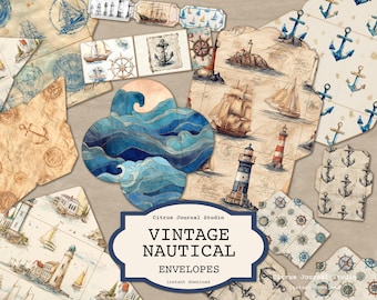 Vintage Envelopes, Nautical Envelopes, Maritime Ephemera, Ocean Junk Journal, Sea Ephemera for Scrapbooking, Coastal Paper Ephemera