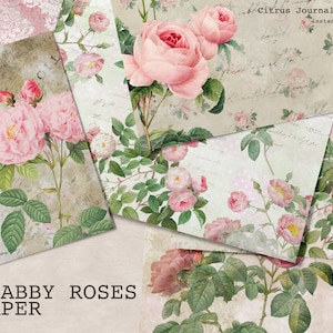 Shabby Chic, Shabby Roses, Junk Journal, Scrapbook Kit, Collage Sheet, Decorative Paper, Printable Paper, Vintage Journal, Vintage Roses