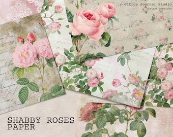 Shabby Chic, Shabby Roses, Junk Journal, Scrapbook Kit, Collage Sheet, Decorative Paper, Printable Paper, Vintage Journal, Vintage Roses