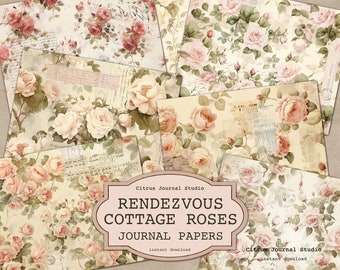 Cottage Roses, Shabby Chic Roses, Vintage Junk Journal, Pink Roses, Junk Journaling, Digital Journal, Roses Journal, Valentines Day Journal