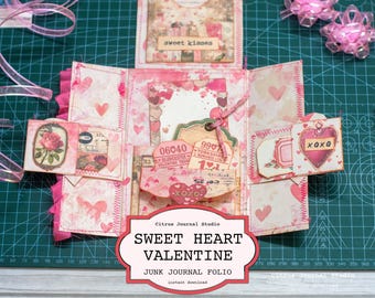 Shabby Chic Valentine Junk Journal Kit – Pink Romantic Ephemera (Printable Folio)