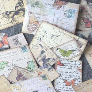 Pocztówki motylkowe, zestaw Junk Journal, pocztówka, wkładka do dziennika, arkusz kolażu, etykieta motylkowa, etykieta do dziennika, efemerydy, koperta, etykiety kieszonkowe