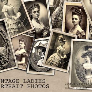 Foto antiga, retrato, mulher vitoriana, foto vintage, kit de diário indesejado, coisas efêmeras para impressão, ATC, porta-retratos, kit digital, encarte de diário
