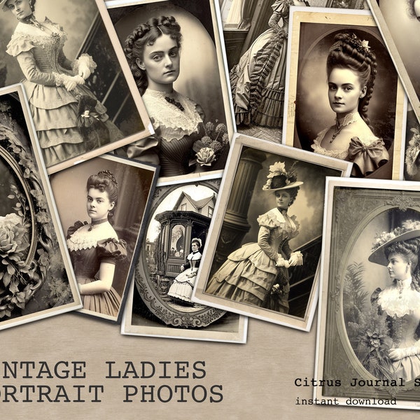 Altes Foto, Porträt, viktorianische Frau, Vintage Foto, Junk Journal Kit, druckbare Ephemera, ATC, Fotorahmen, Digital Kit, Journal einfügen