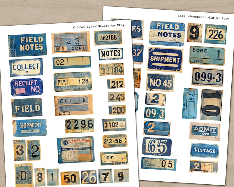Blue Number Labels, Vintage Labels, Junk Journal, Fussy Cuts, Blue ...