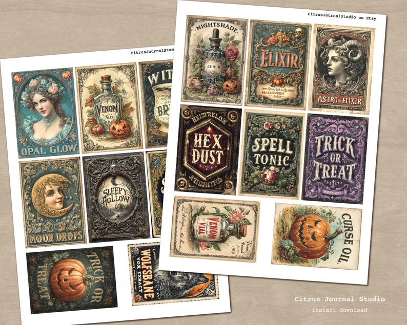 Halloween ATC Cards – Vintage Apothecary Witch Labels, Gothic Bottle ...