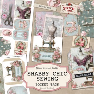 Étiquettes à coudre, étiquette de poche chargée, journal de couture indésirable, étiquettes de poche, kit de journal indésirable, éphémères pour machine à coudre, étiquettes shabby chic
