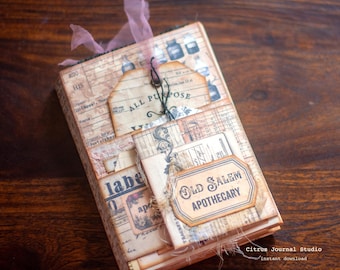Old Salem Apothecary Journal, Halloween Junk Journal Kit, Vintage Halloween, Wiccan, Digital Kit, Apothecary Junk Journal, Mystic Journal