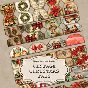 Kersttabs, vintage kerstmis, tabbladen voor ongewenste dagboeken Kerstdagboektabs, vintage versieringen, afdrukbare tabbladen, Office-tabbladen