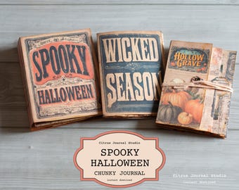 Halloween Junk Journal, Spooky Pumpkin Skeleton Folio, October Daily Journal Printable, Vintage Halloween Ephemera
