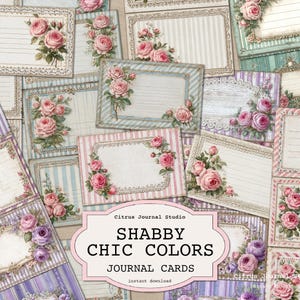 Cartões de diário Shabby Chic, itens efêmeros de rosas vintage, itens efêmeros azuis, itens efêmeros de diário, itens efêmeros rosa, diário de rosas surradas