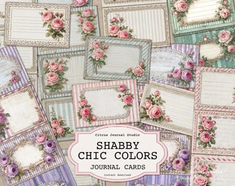 Shabby Chic Journal Cards, Vintage Rose Ephemera , Blue Ephemera, Journal Ephemera, Pink Ephemera, Shabby Roses Journaling