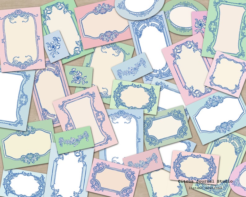 Tarjetas de diario pastel, diario basura vintage, diario basura rosa, ATC Shabby Chic, kit digital, inserto de diario vintage, efímera azul pastel imagen 6