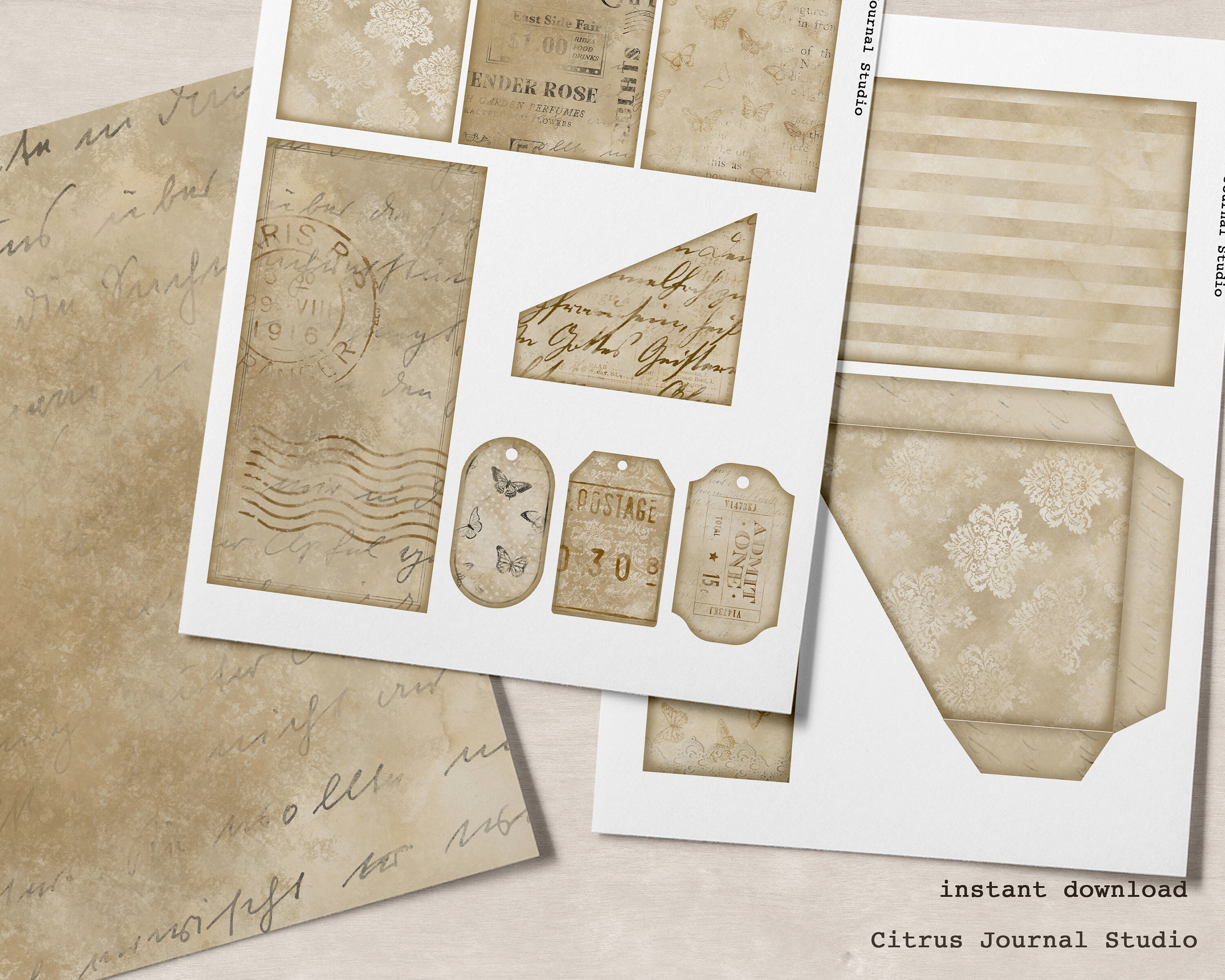Pocket Tag, Junk Journal Kit, Printable Ephemera, Collage Sheet ...