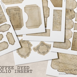 Coffee Stained, Junk Journal Kit, Folio Journal Insert, Collage Sheet, Pocket Tag, Journal Tag, vintage, Ephemera, Digital Kit, Scrapbooking