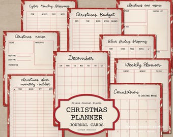 Christmas Planner 2025 – Holiday Junk Journal Inserts, Gifting Planner Cards, Christmas Shopping Tracker, Printable Holiday Organizer