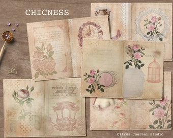 Shabby Chic Paper, Junk Journal, Printable Journal, Printable Paper, Ephemera Journal, Junk Journal Kit, Journal Tags, Digital Download