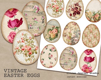 Easter Eggs, Junk Journal Kit, Vintage Easter, Lace Eggs, Vintage Ephemera, Embellishments, Easter Labels, Digital Journal Kit, Floral Eggs