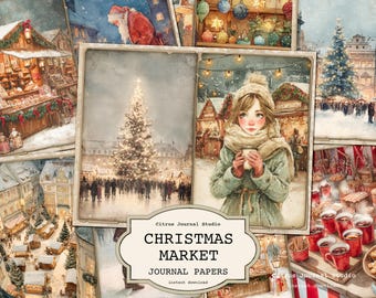 Christmas Market Junk Journal, Holiday Pattern Background Papers