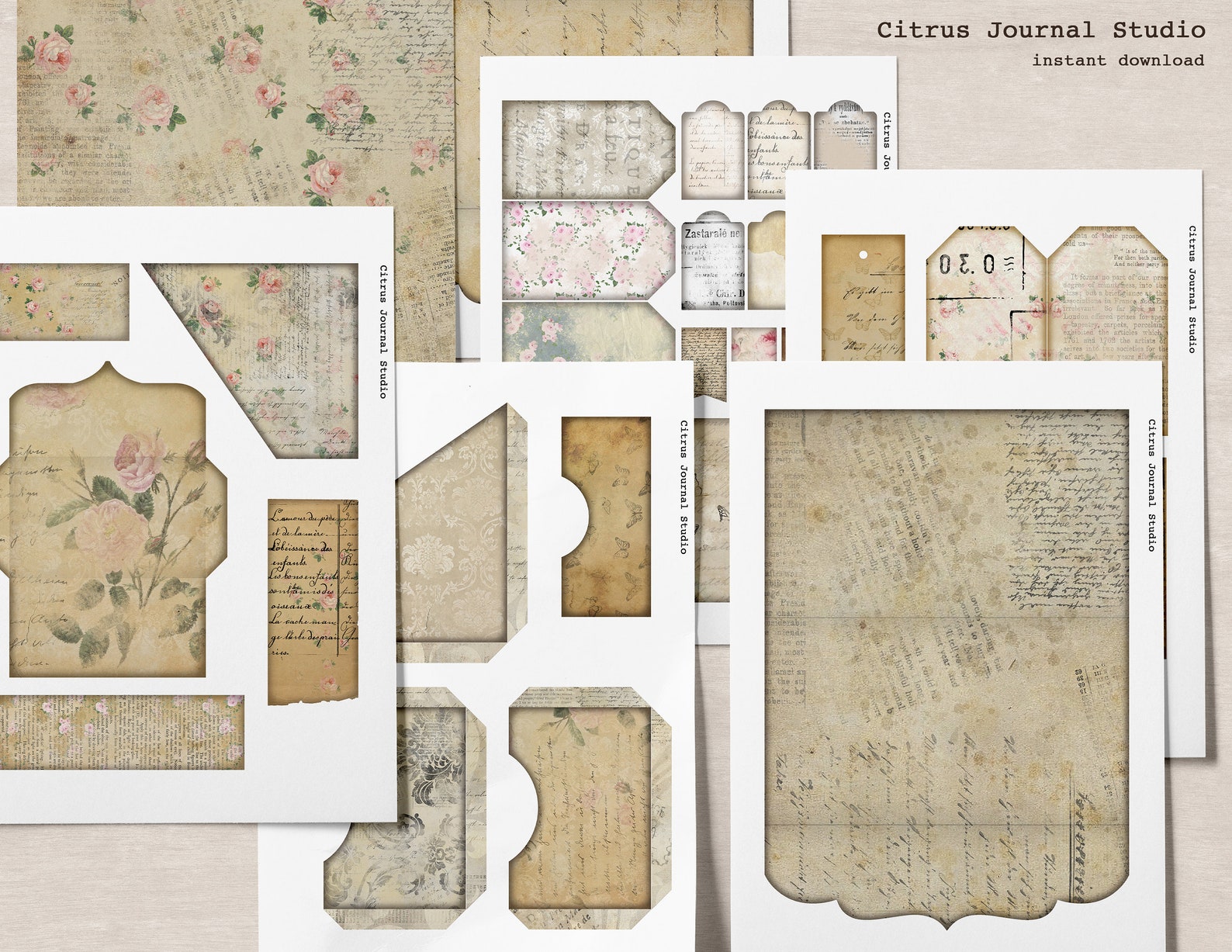 Vintage Insert, Junk Journal Kit, Trifold, Folio, Journal Insert ...