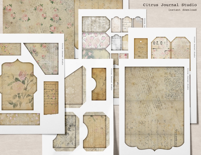 Vintage Insert, Junk Journal Kit, Trifold, Folio, Journal Insert ...