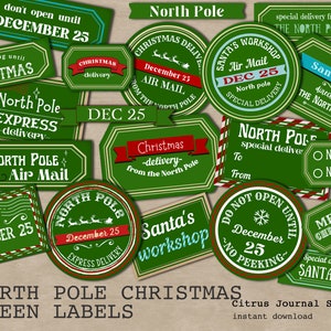 Kerstlabel, Noordpoollabel, Van Santa Christmas Letter, Kerstpost, December Dagelijks, Junk Journal Tag, Kersttag, Groen Label