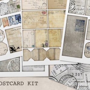 Junk Journal Kit, Postkarte, Collage Sheet, Taschenanhänger, Journal Tags, Ephemera Journal, Junk Journal, Verzierung, Geladener Umschlag, Script