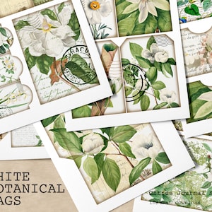 Junk Journal, Botanische Tags, Pocket Tags, Collage Sheet, Journal Tags, Ephemera, Verfraaiing, Digitale Kit, Botanische Bloemen, Floral Tags