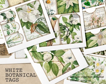 Junk Journal, Botanical Tags, Pocket Tags, Collage Sheet, Journal Tags, Ephemera, Embellishment, Digital Kit, Botanical Flowers, Floral Tags