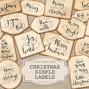 Étiquettes de Noël, Joyeux Noël, Étiquettes de Noël, Jingle Bells, Étiquettes de journaux indésirables, Éphémères, Joyeux et lumineux, Souhaits de Noël, Étiquettes cadeaux