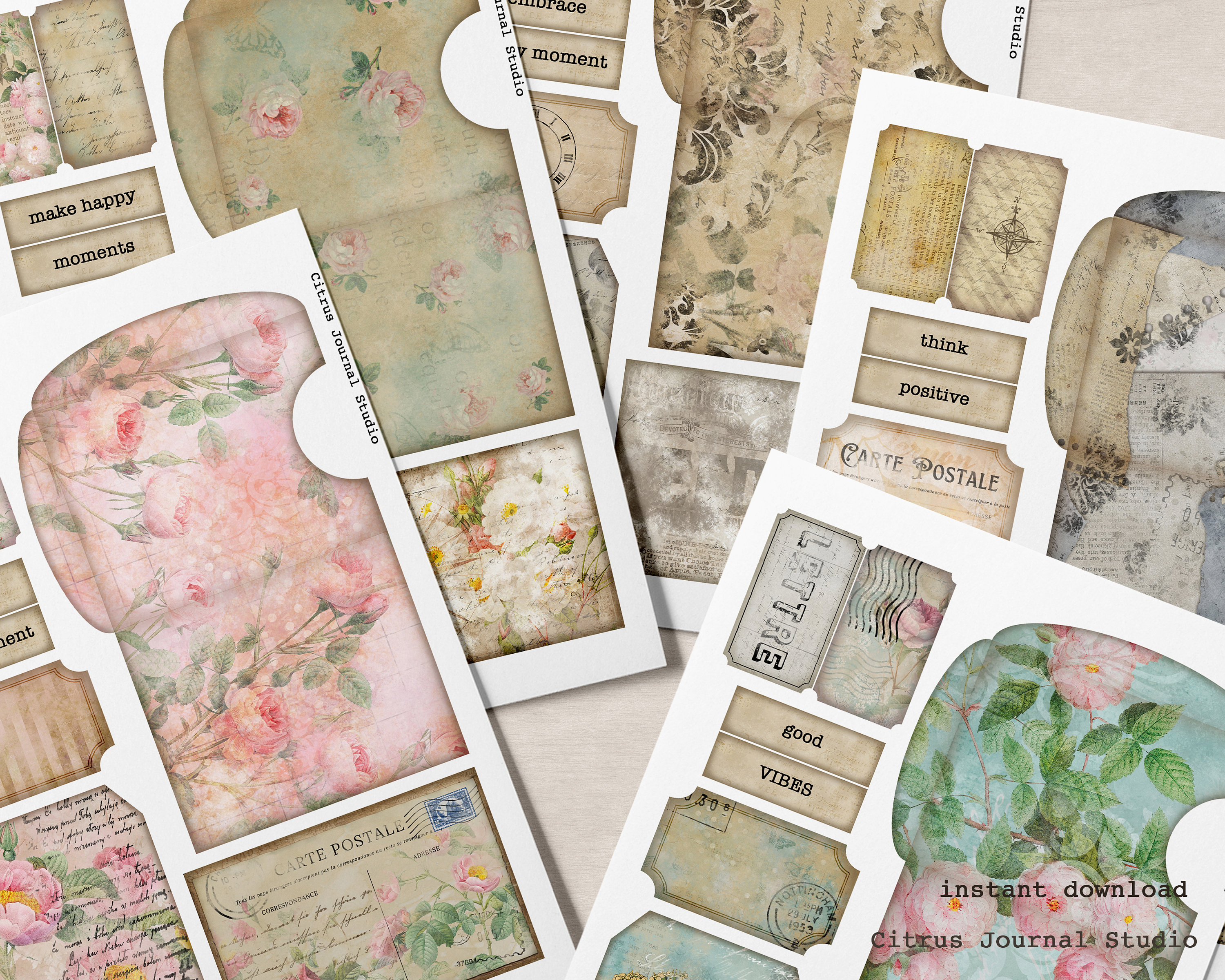 Pocket Tags, Junk Journal Kit, Tickets, Collage Sheet, Journal Tags ...
